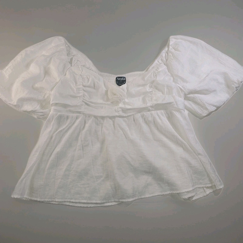 Arula White Puffed‎ Sleeve Peasant Blouse 2X – Smocked Flowy